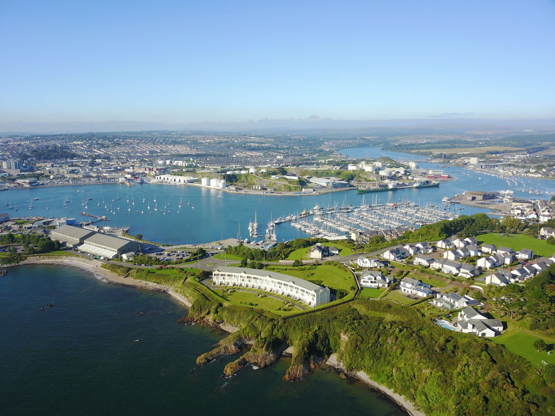 Overhead top down shot of Plymouth marina